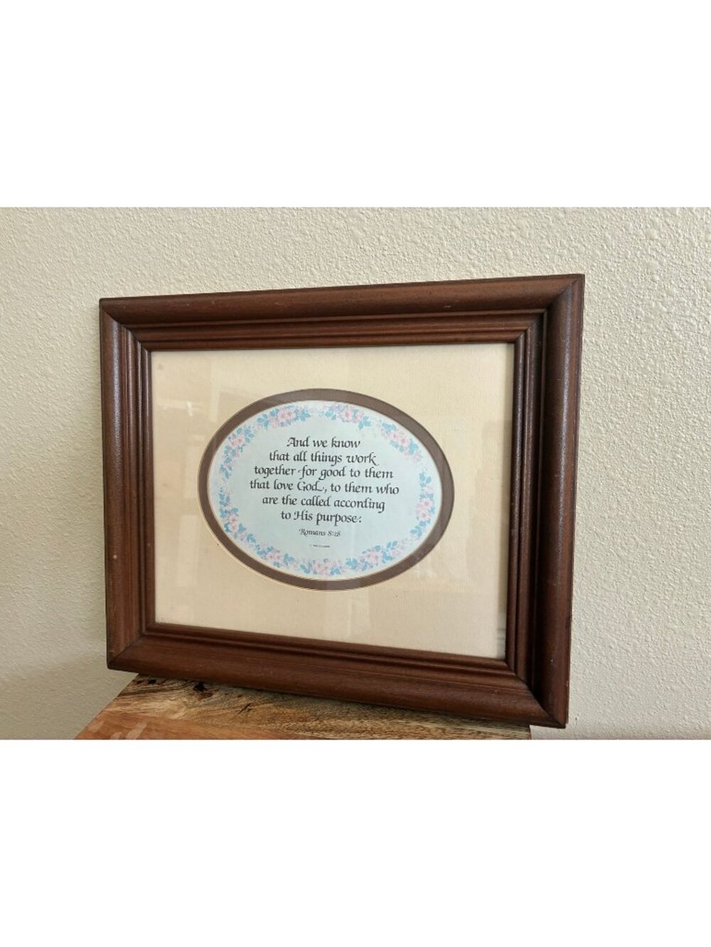 Vintage Wood Floral Framed Bible Verse Print - Romans 8:28